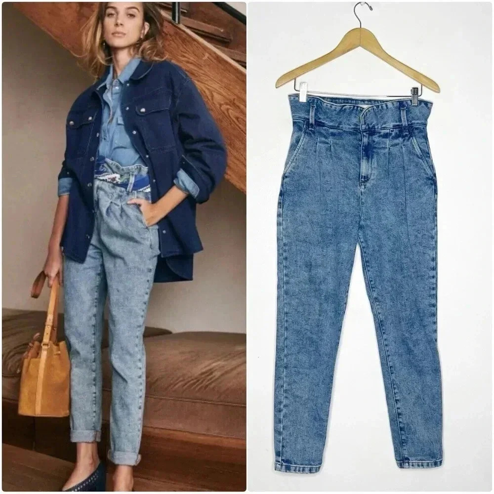 Sezane Light Blue High-Waist Straight Leg Jeans